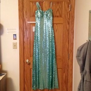 Mint Seafoam Green Long Sequin Prom Dress